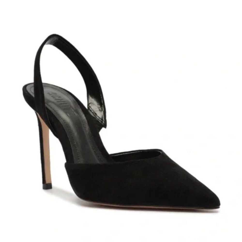SCHUTZ Slingback Suede Pump Stiletto Heel Pointed Toe in Black Women's 6.5
